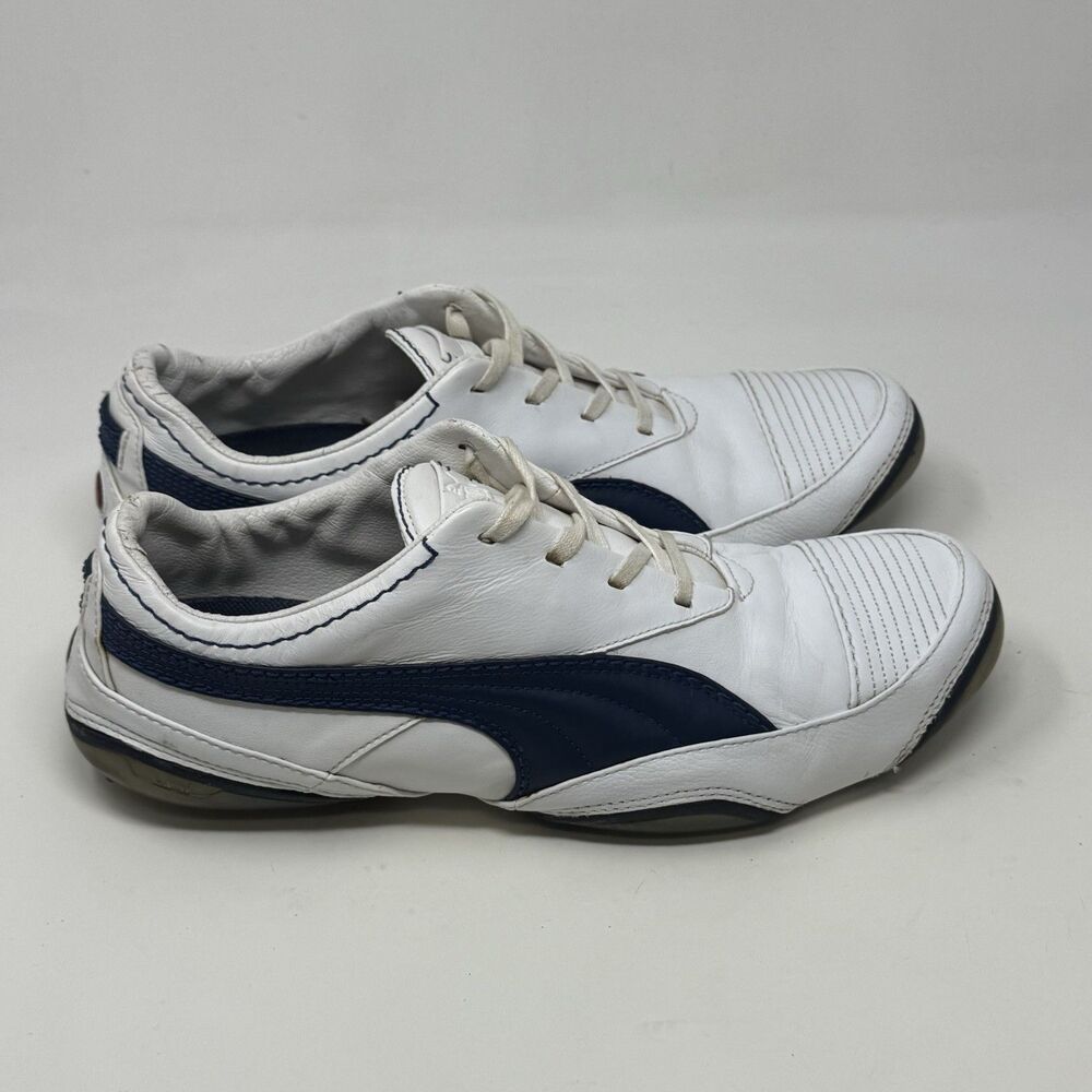 Puma Usan Sneakers Mens 10 White Blue Leather Preppy Hipster Driving Shoes